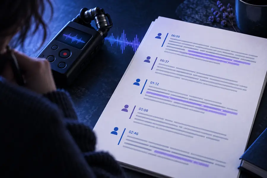 Audio recording prepared for transcription