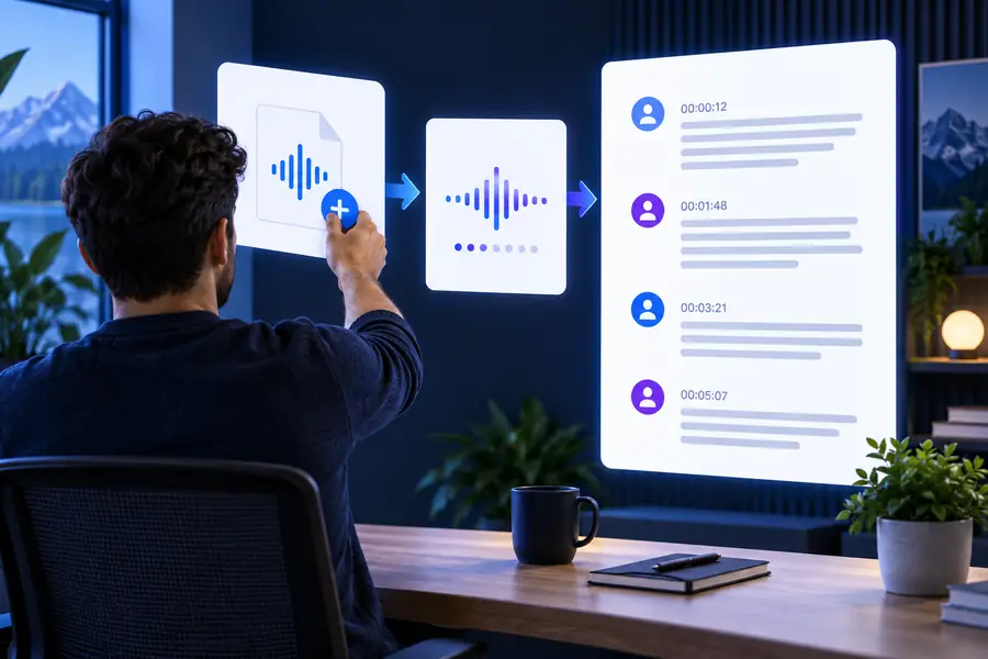 Online audio transcription workflow from recording to text